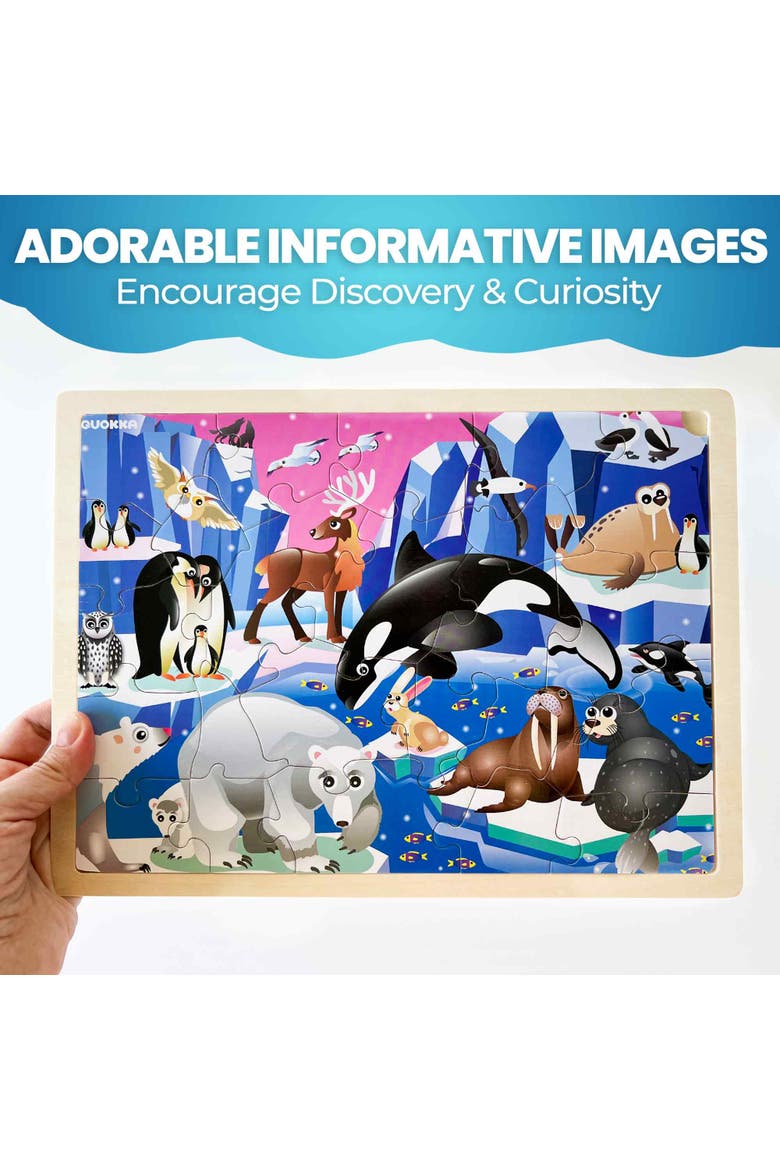 Kids Wooden Puzzle Set - 24, 36 & 48 Piece Montessori Jigsaw Puzzles, Alternate, color, Polar, Space, Cars, Dinosaurs