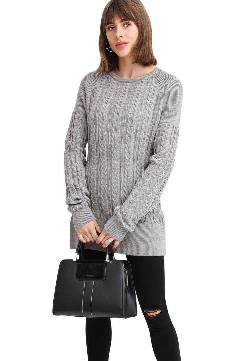 Belle & Bloom At Last Cable Knit Jumper with Slit, Alternate, color, Grey Marle
