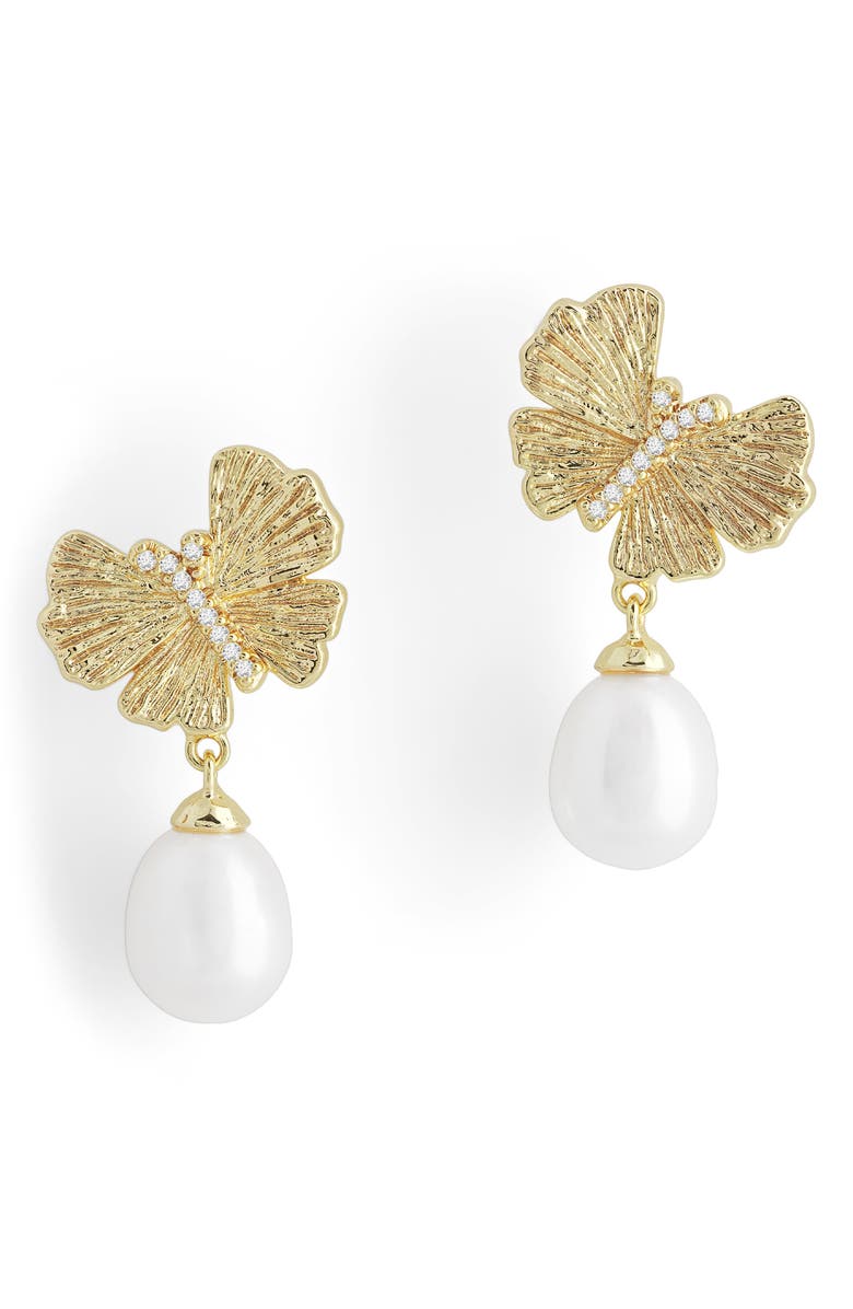 Anabel Aram Jewelry Butterfly & Faux Pearl Drop Earrings, Main, color, Gold