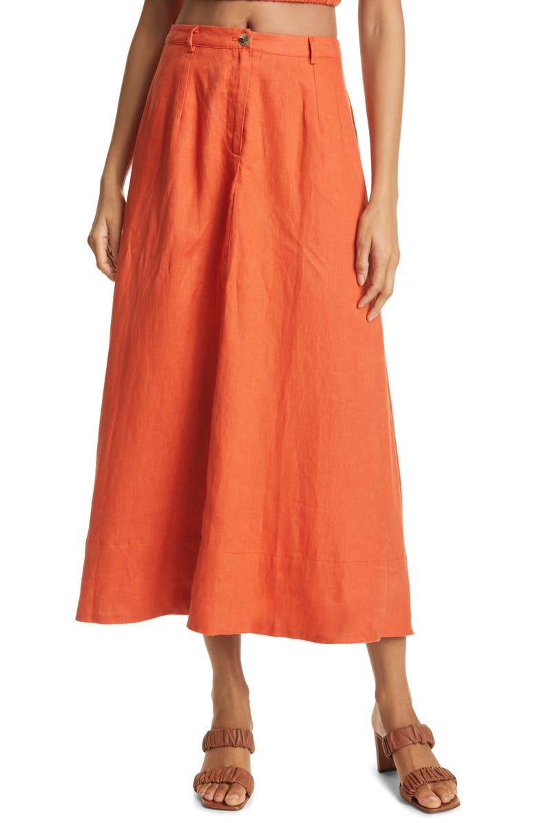 STAUD Cybele Linen Skirt, Main, color,