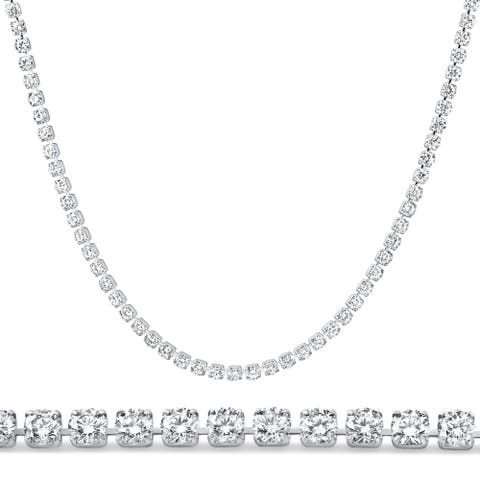 Platinum 8 3/4Ct Diamond Tennis Necklace Lab Grown 17"