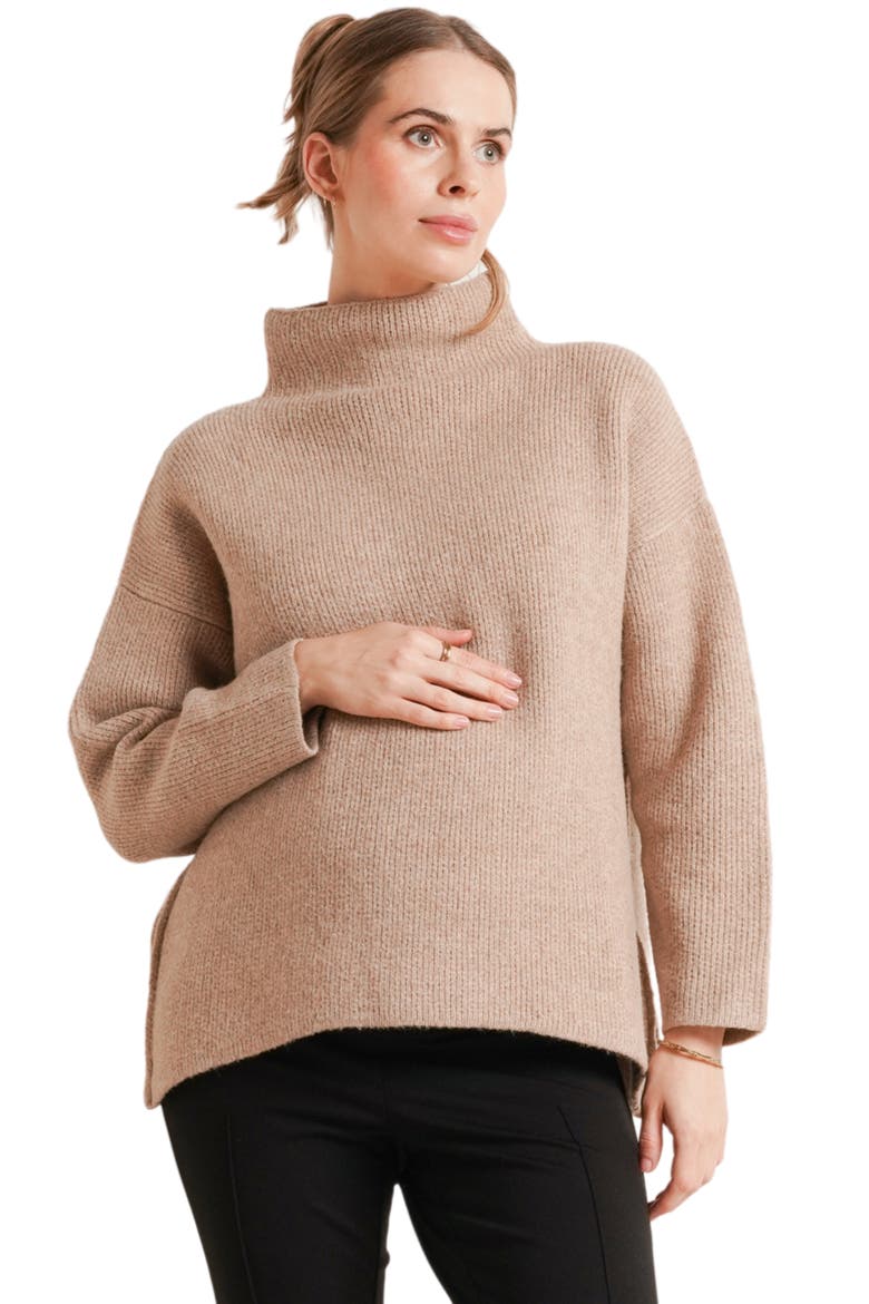 Lia Side-Zip Maternity & Nursing Turtleneck Sweater, Main, color, Fawn