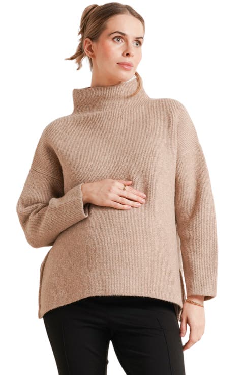 Lia Side-Zip Maternity & Nursing Turtleneck Sweater