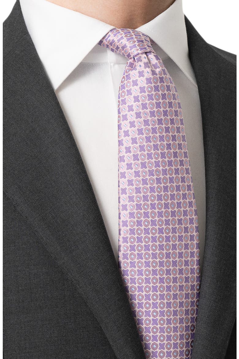 Geometric Silk Tie, Alternate, color, LIGHT PURPLE