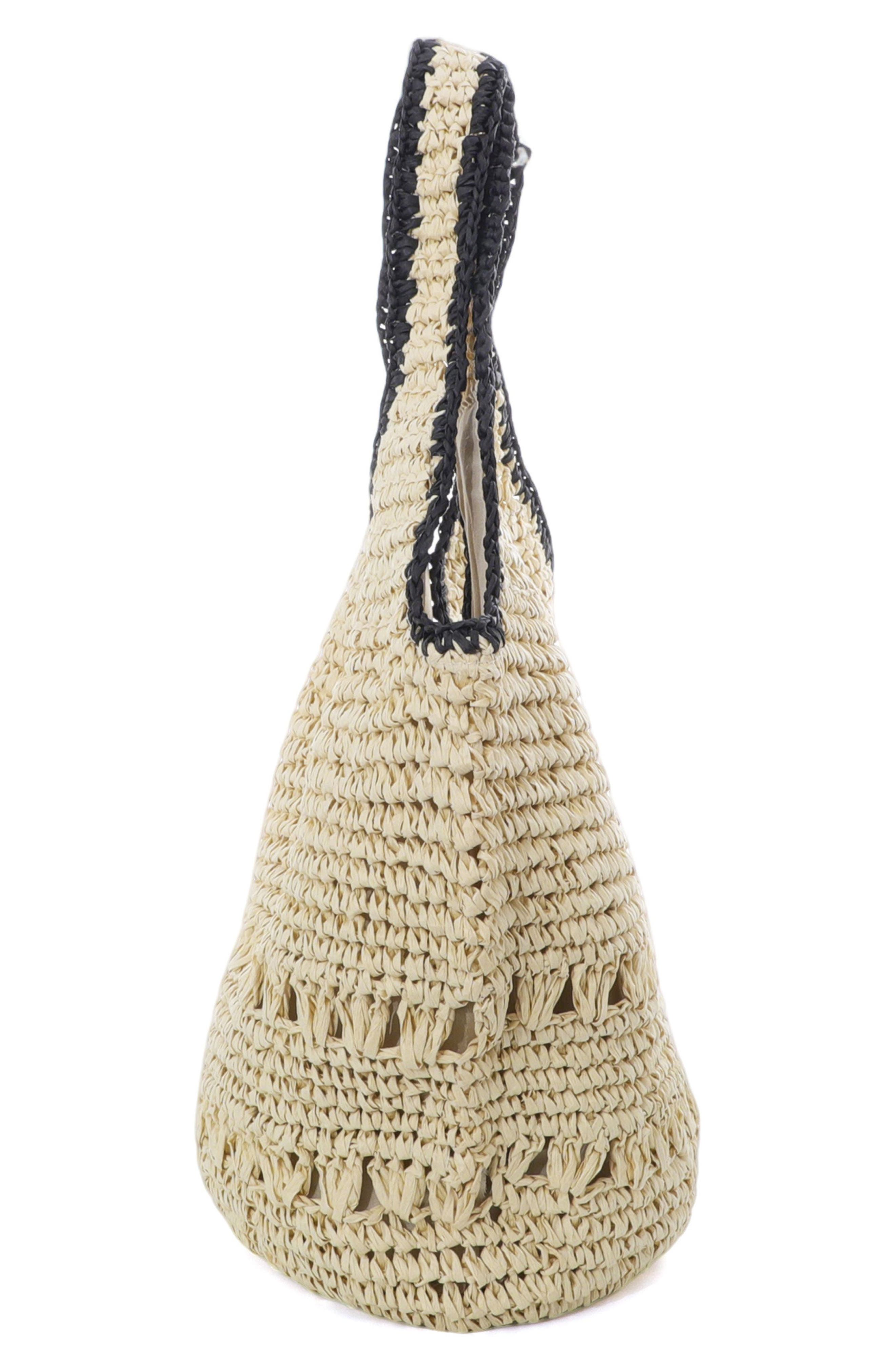Adornia Oversized Raffia Hobo Shoulder Bag, Alternate, color, White/ Black