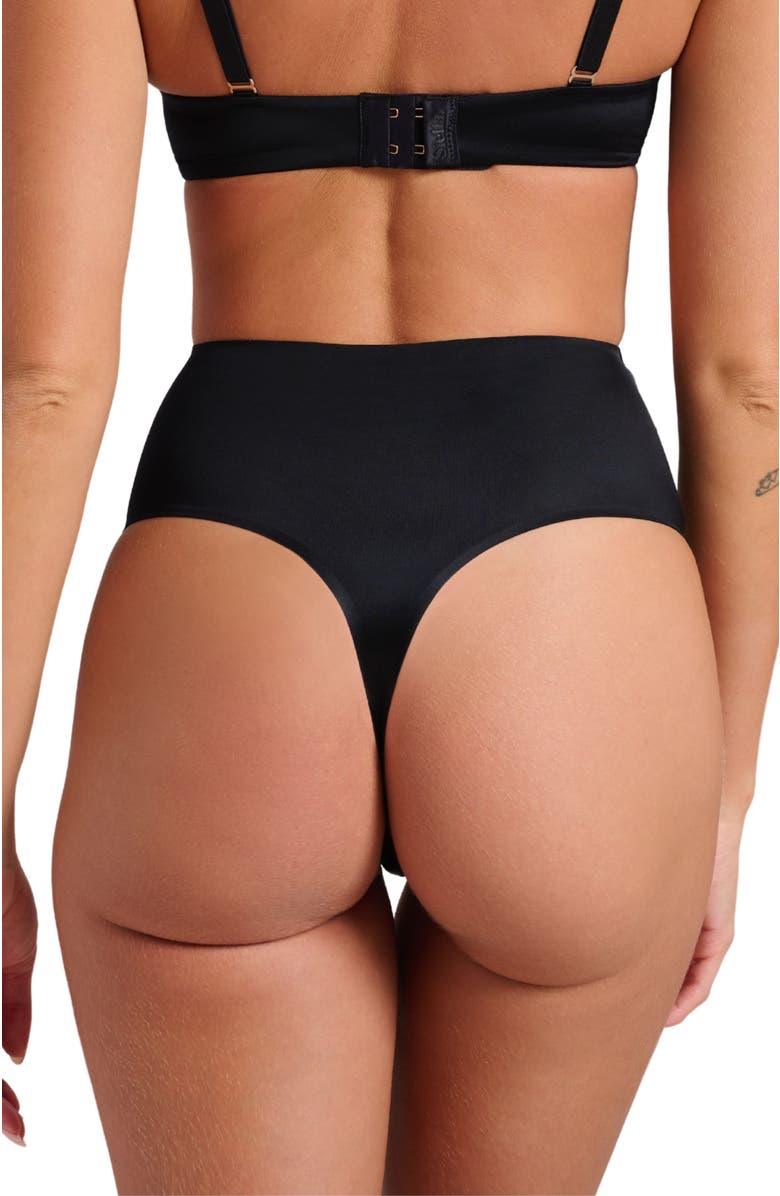 Siella Smooth Satin Thong, Alternate, color, Black