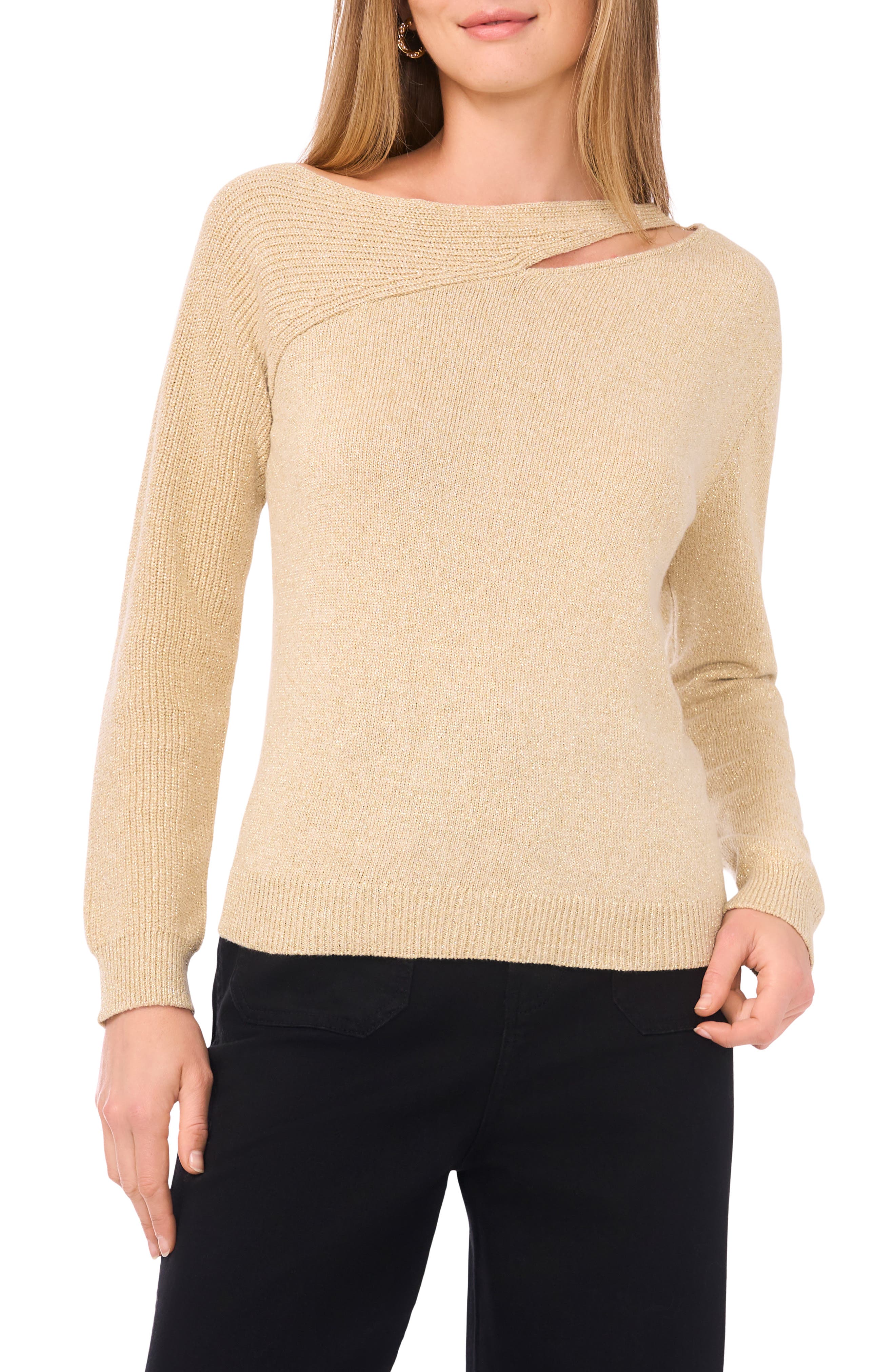 Vince Camuto Metallic Cutout Cotton Blend Sweater