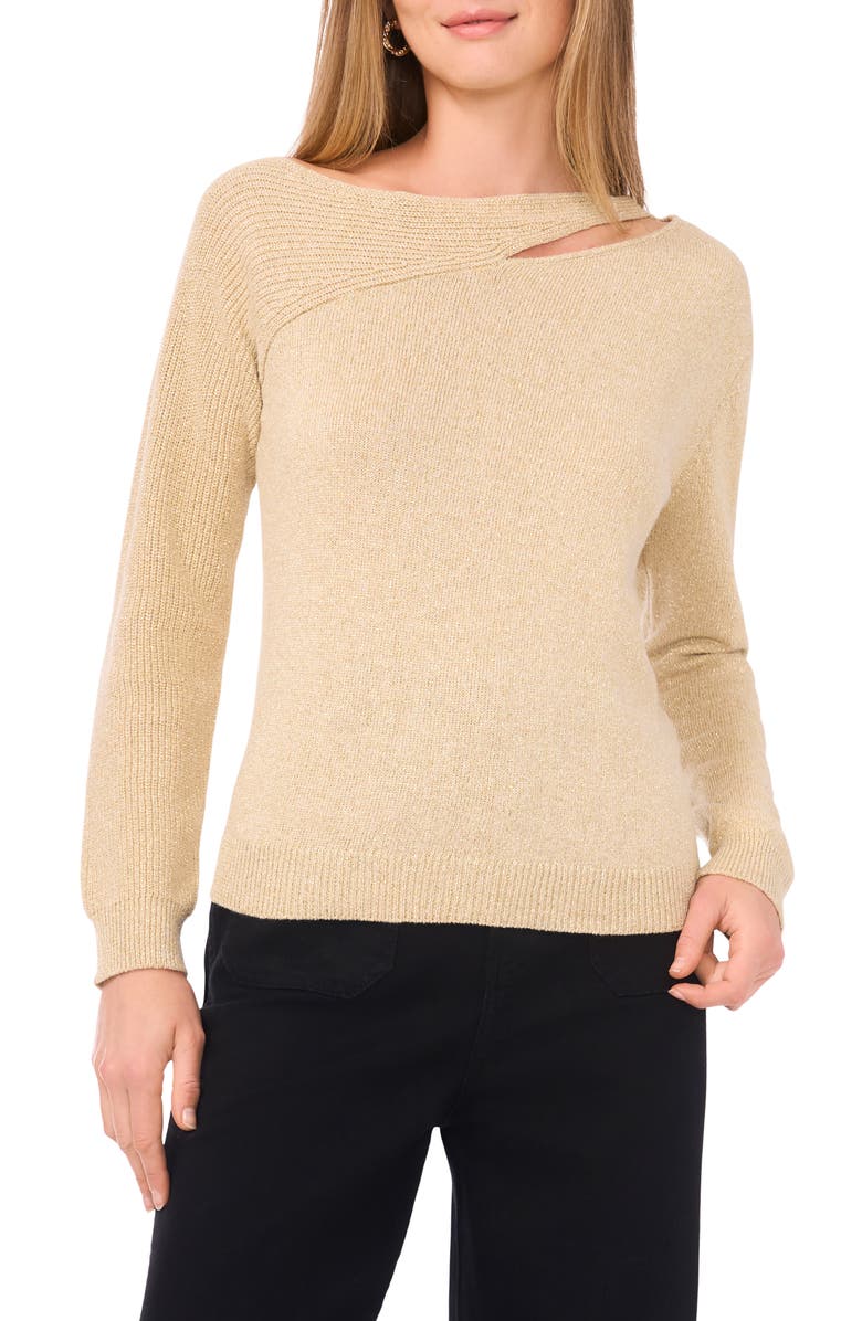 Vince Camuto Metallic Cutout Cotton Blend Sweater, Main, color, Metallic Gold