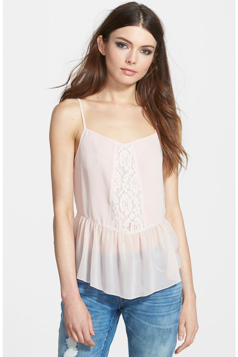 Lace Inset Sheer Camisole, Main, color, PINK PEACH