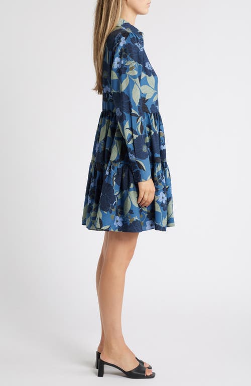 Caslon ® Floral Print Long Sleeve Tiered Shirtdress