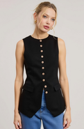 Modenaire Longline Sleeveless Button Flap Pocket Tailored Hem Vest