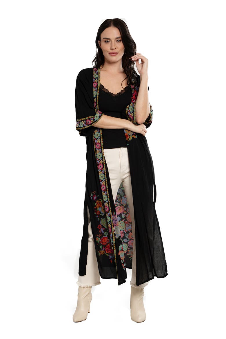 Midnight Floral Garden Ruana, Alternate, color, BLACK