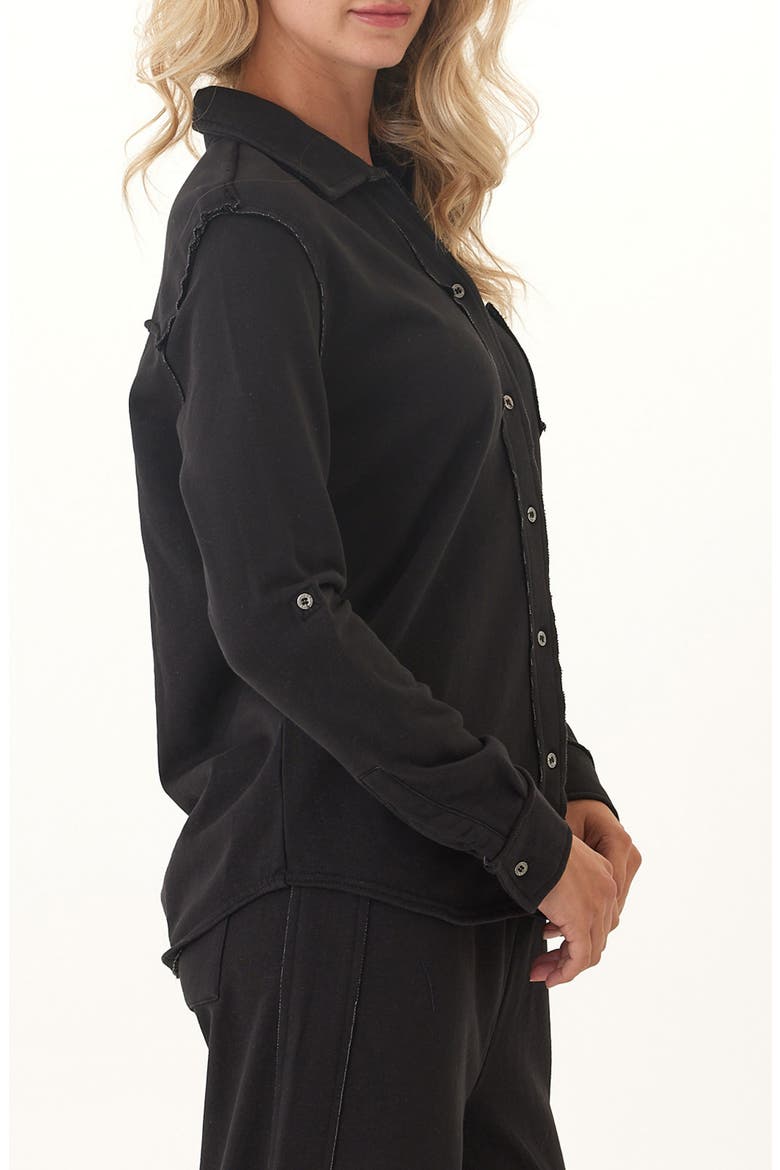 Kalynn Cotton Blend French Terry Button-Up Shirt, Alternate, color, BLACK