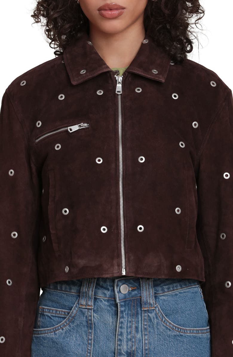 Avec Les Filles Grommet Detail Suede Jacket, Alternate, color, Chocolate