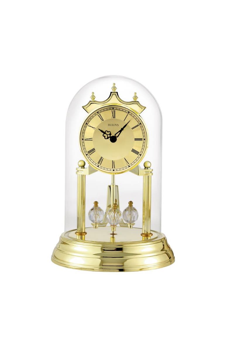 Tristan I Brass Finish and Glass Dome Clock, Main, color, Brass