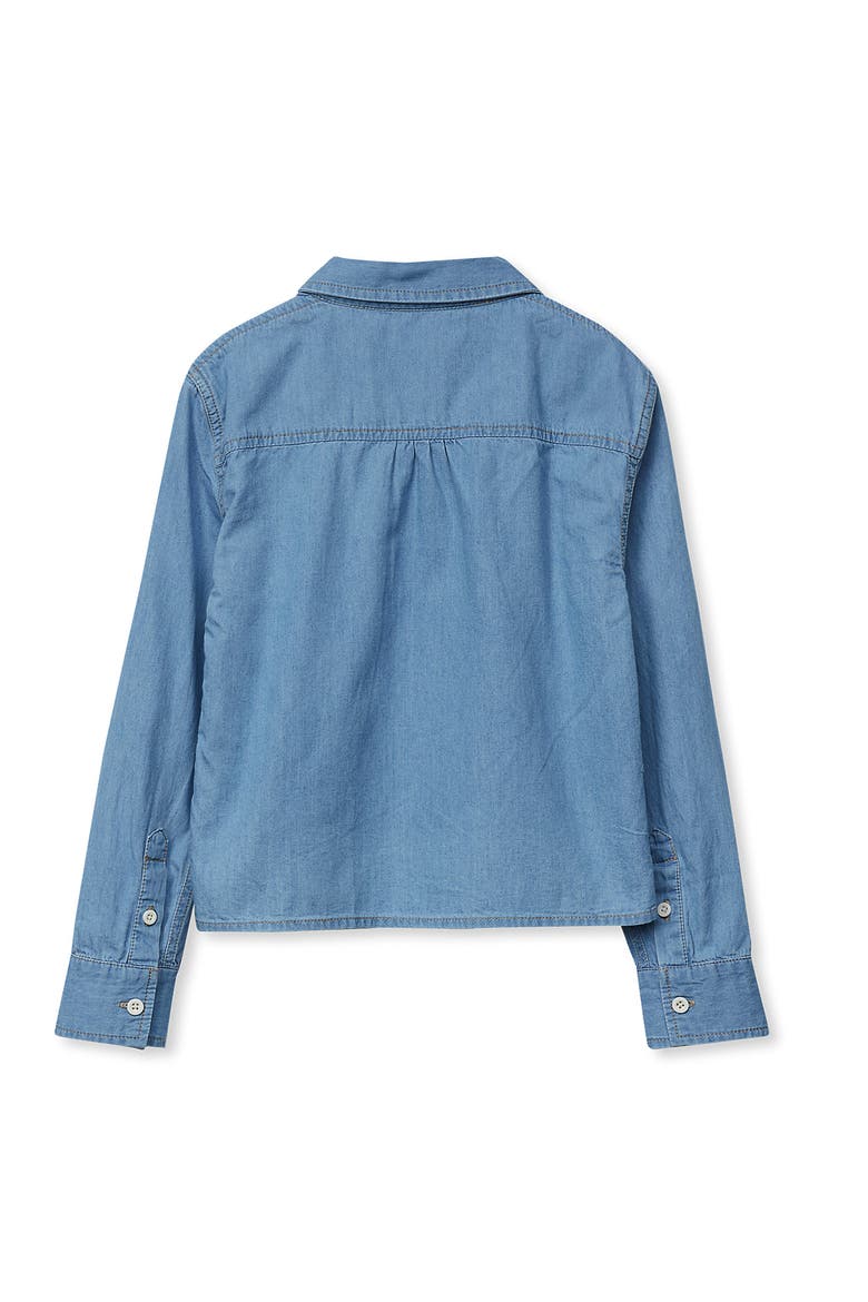 Girls Long Sleeve Denim Shirt, Alternate, color, Medium Stone Wash