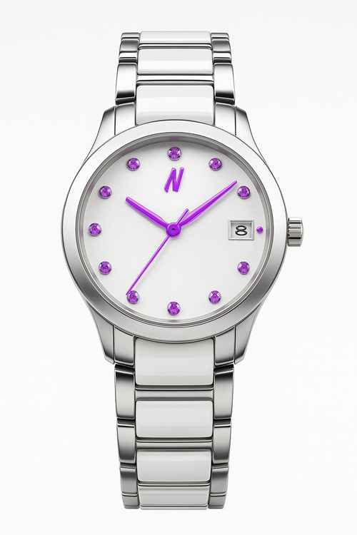 Ncmprbl Petite Link Purple Reign Ceramic Bracelet Watch, 34mm In Metallic