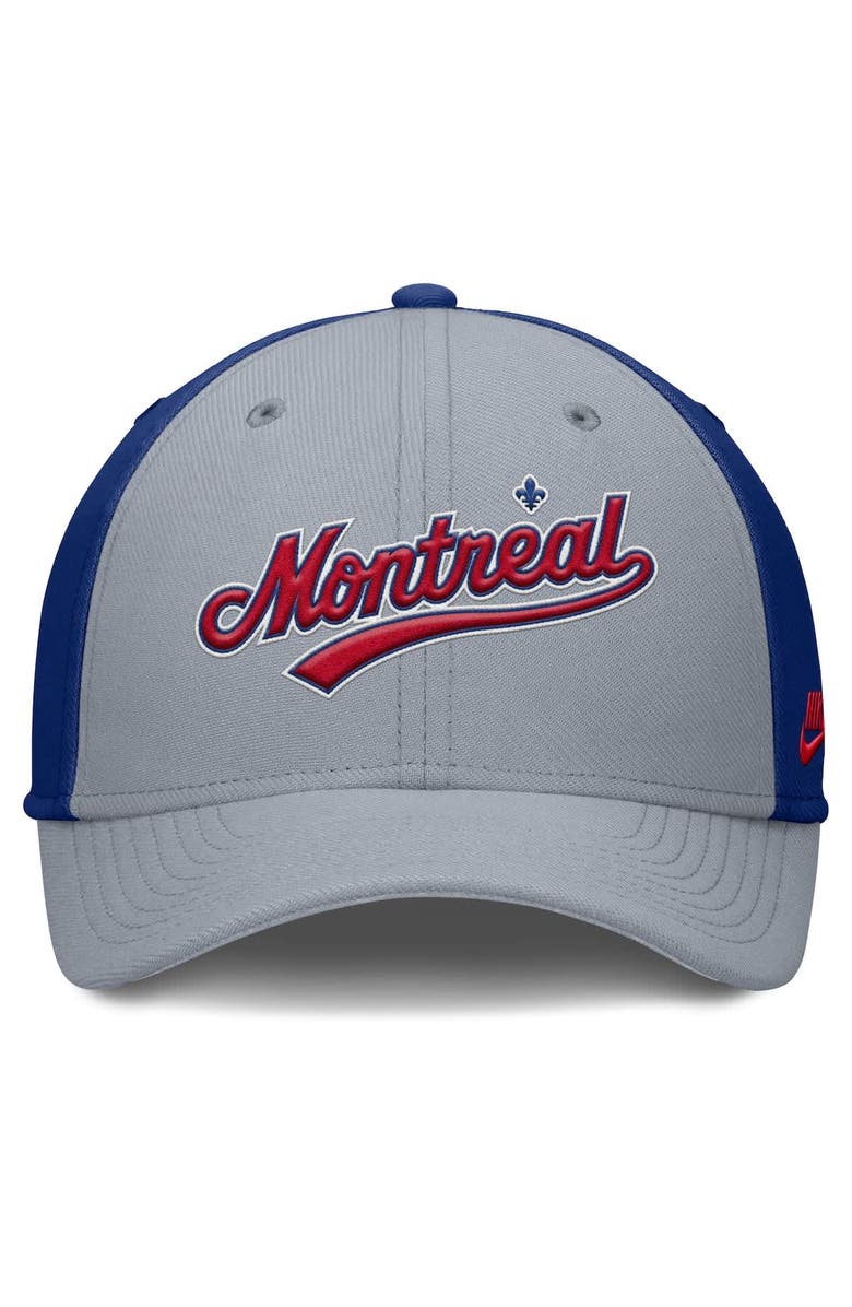 Nike Men's Nike Gray/Blue Montreal Expos Rise Swoosh Performance Flex Hat, Alternate, color, Gray