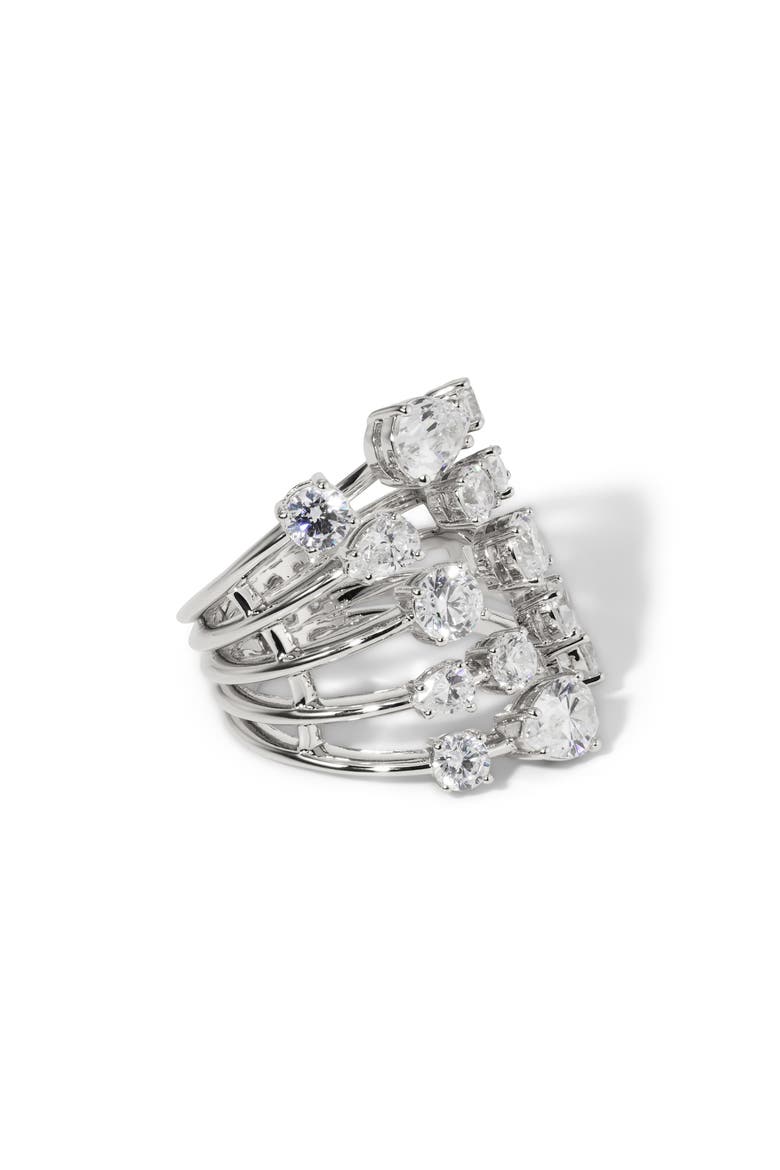 Hollywood Multi Row Cubic Zirconia Ring, Alternate, color, RHODIUM