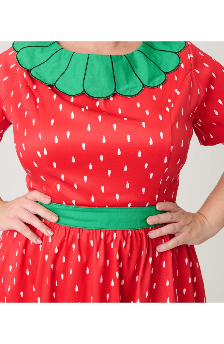 Smak Parlour Plus Size Petal Collar Flare Dress, Alternate, color, Red & Green