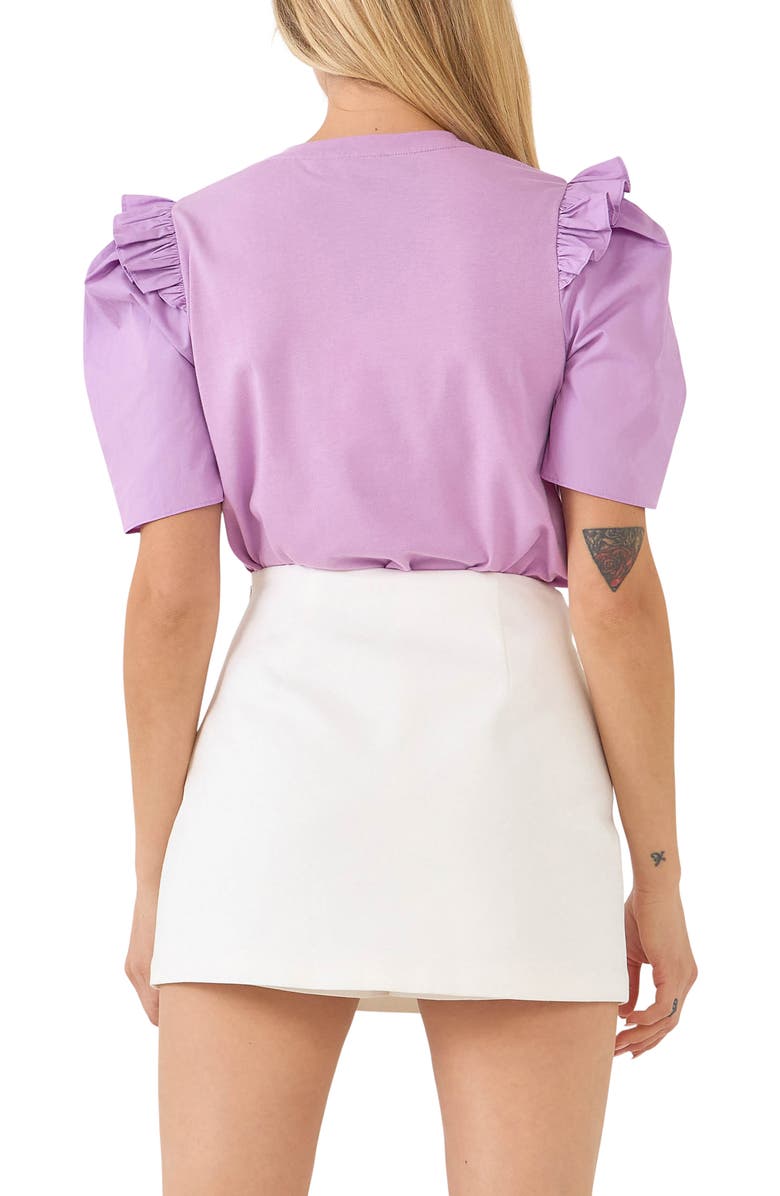 English Factory Mini Ruffle Puff Sleeve T-Shirt, Alternate, color, Lilac