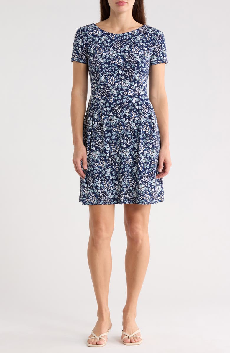 Connected Apparel Floral Print Dress, Main, color, Dusty Aqua