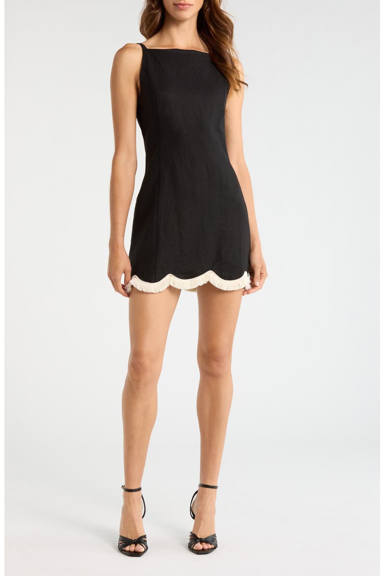 Encore Fray Scallop Hem Minidress, Main, color, BLACK