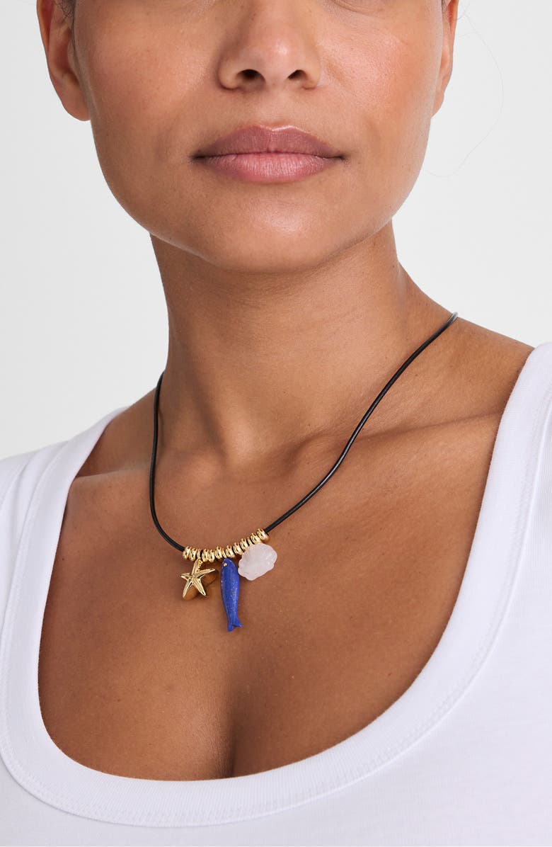 Madewell Semiprecious Charm Leather Choker Necklace, Alternate, color, Antique Gold