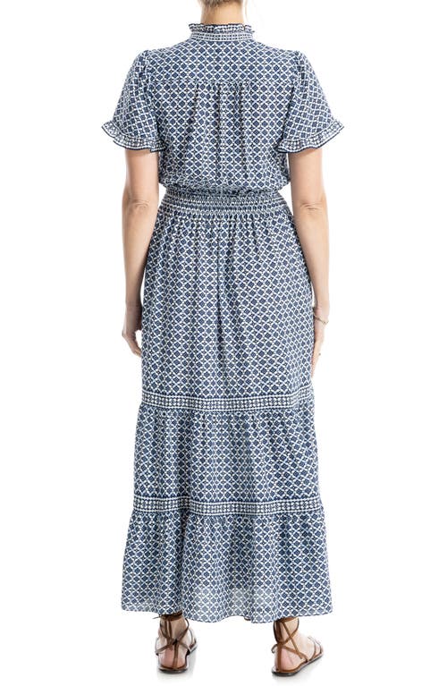 Max Studio Smocked Flutter Sleeve Maxi Dress In Blue