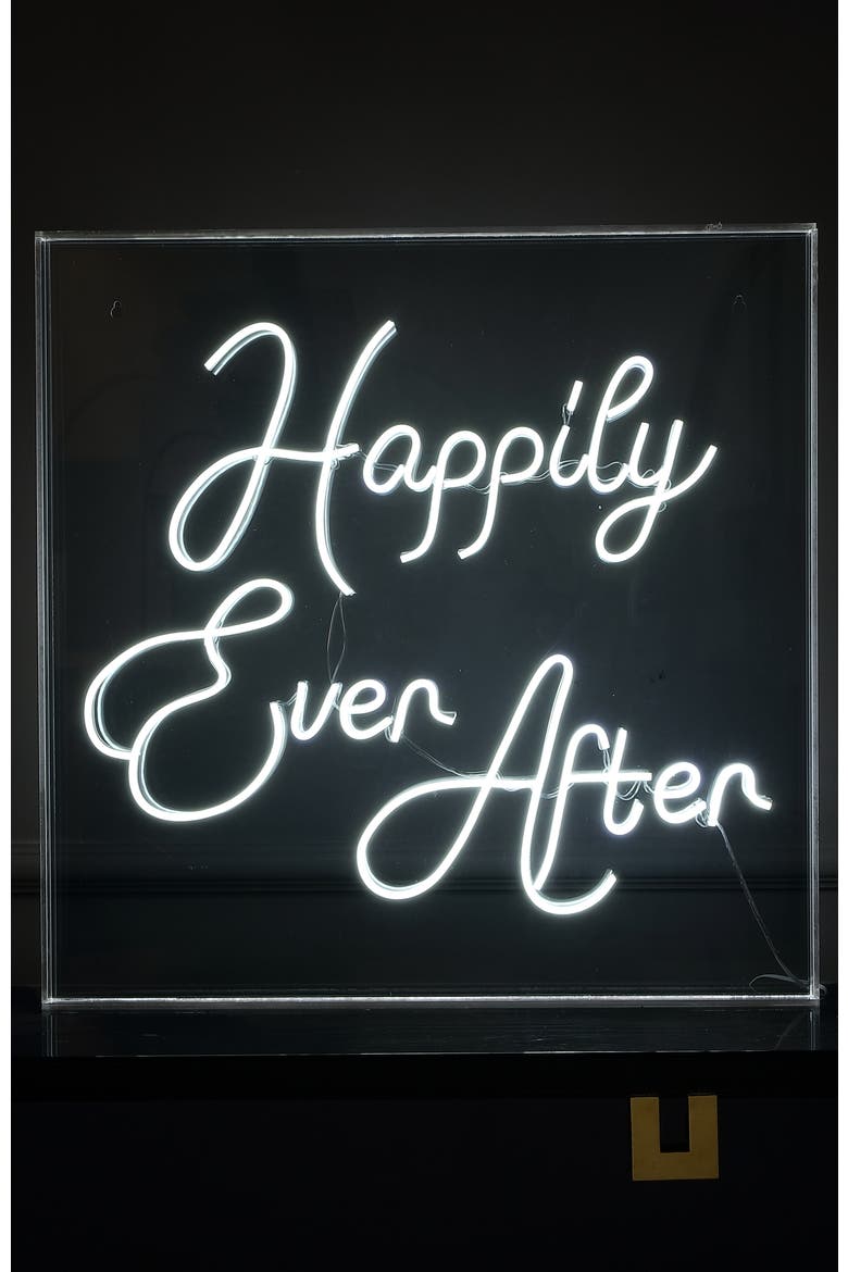 Happily Ever After 23.63" Square Contemporary Glam Acrylic Box USB Operated LED Neon Light, White, Alternate, color, White
