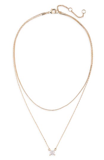Nordstrom Rack Cz Pendant Layered Chain Necklace In Gold