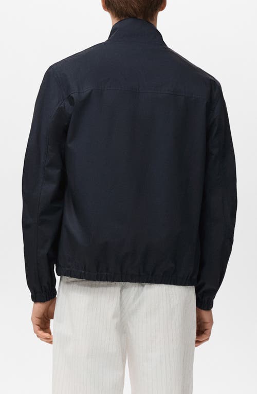 Mango Stand Collar Cotton Zip Jacket In Blue