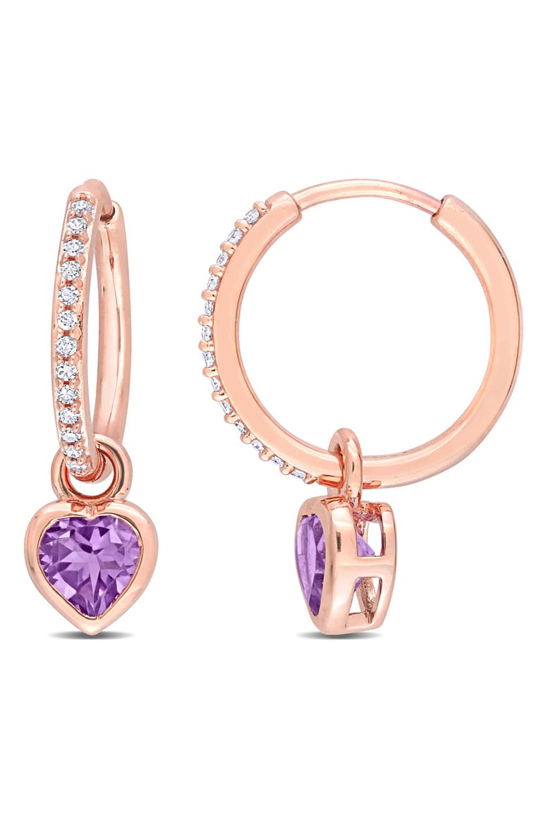 Amethyst & Diamond Heart Huggie Earrings 10K, Main, color, Amethyst