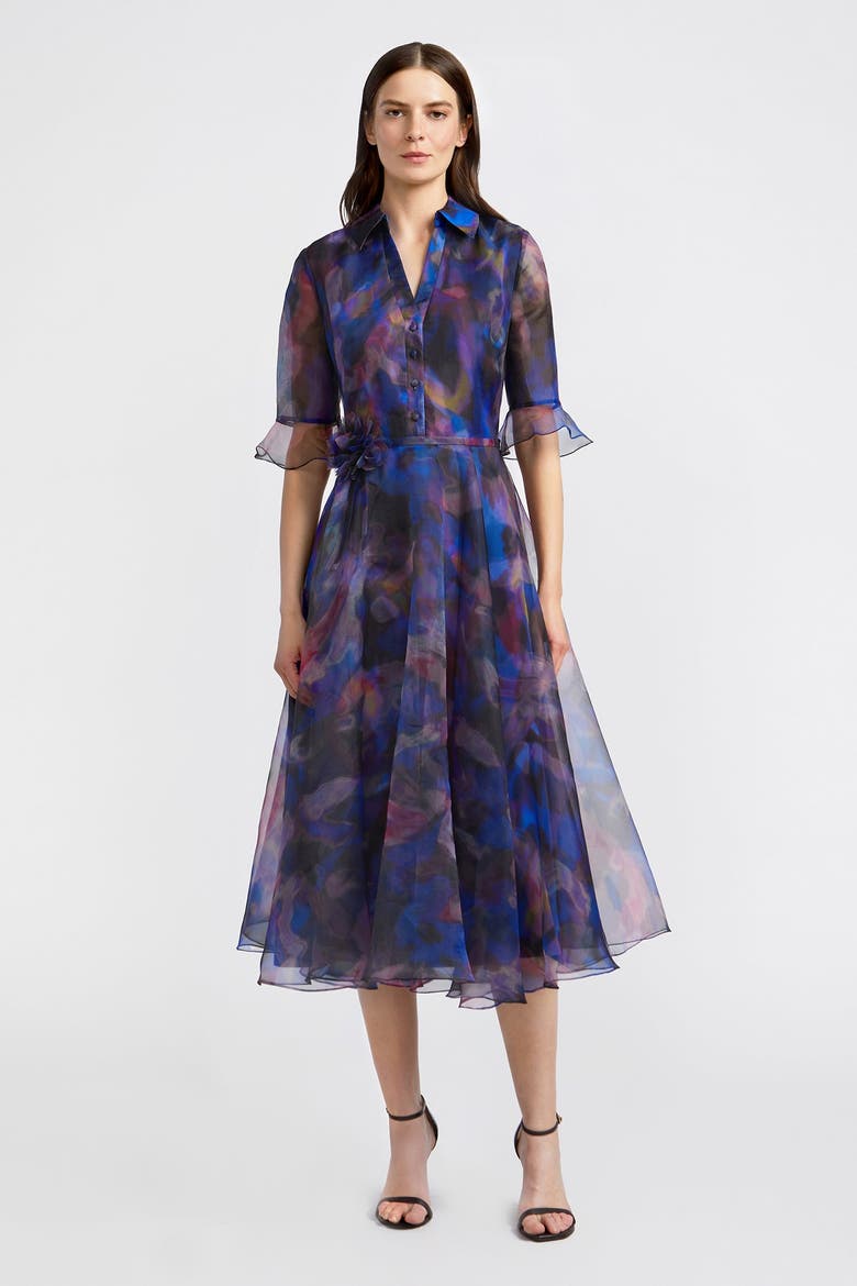 Colette Shirt Button Down Organza Dress, Alternate, color, Shadow Aura