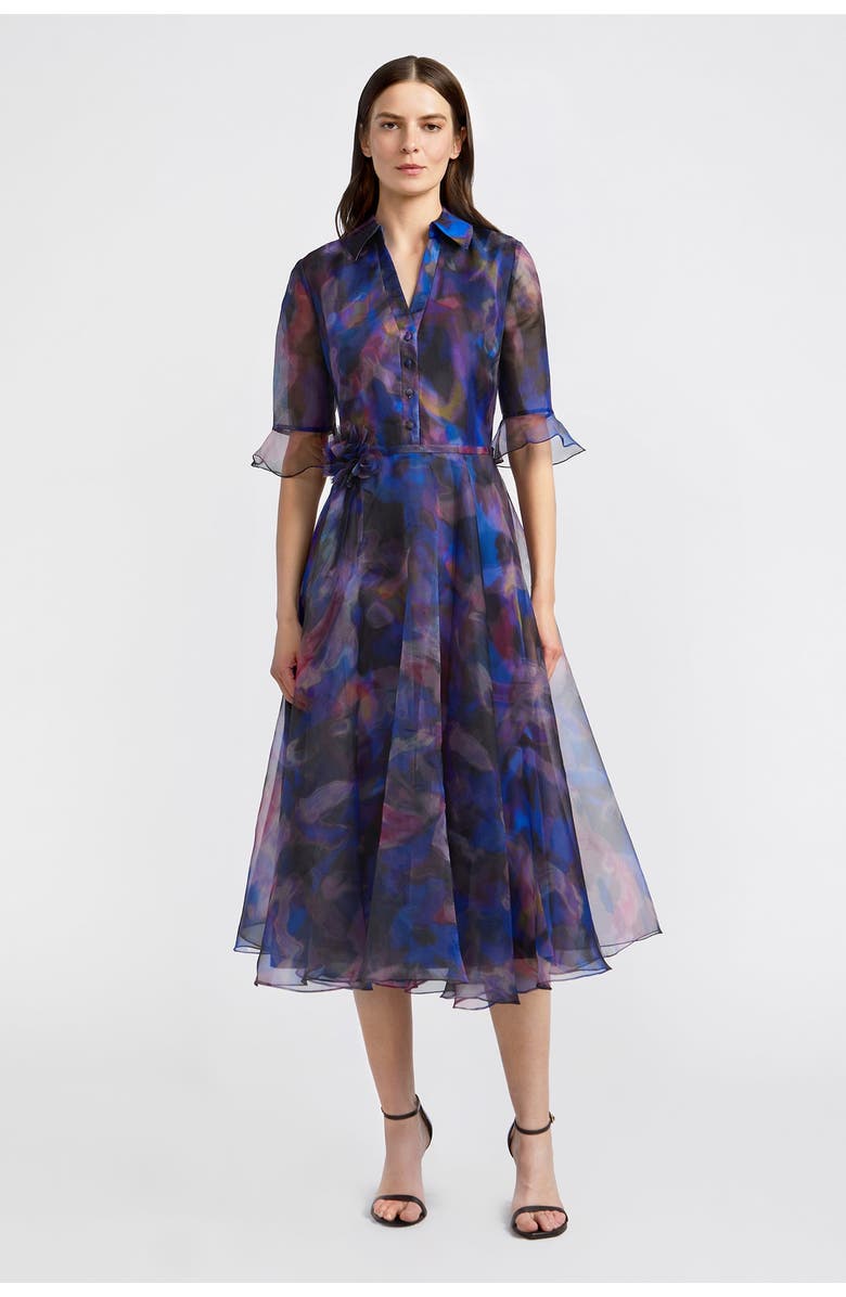 Theia Colette Shirt Button Down Organza Dress, Alternate, color, Shadow Aura