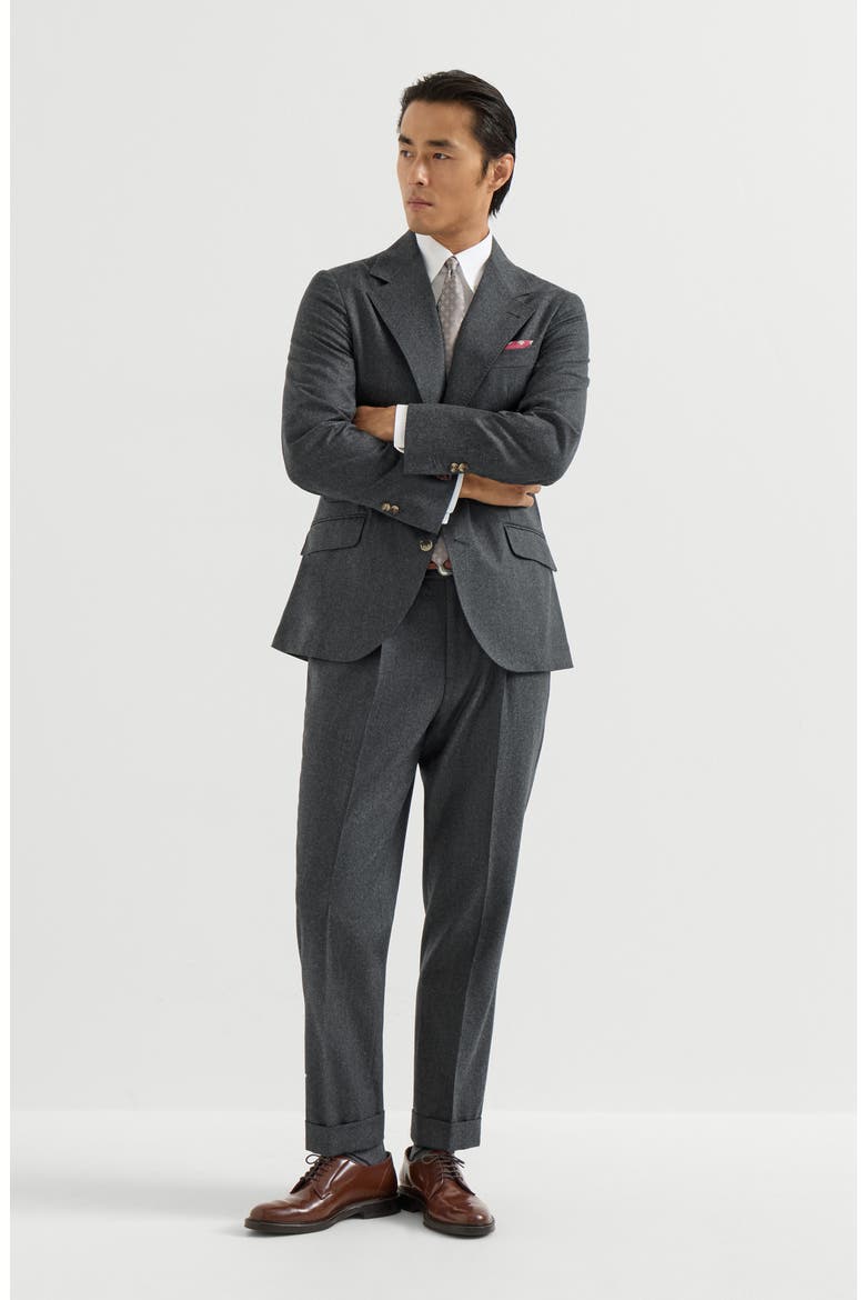 Virgin wool flannel trousers with pleat, Alternate, color, Dark Grey