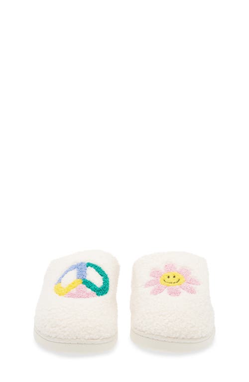 Harper Canyon Kids' Peace Flower Faux Fur Lined Faux Shearling Slipper In White
