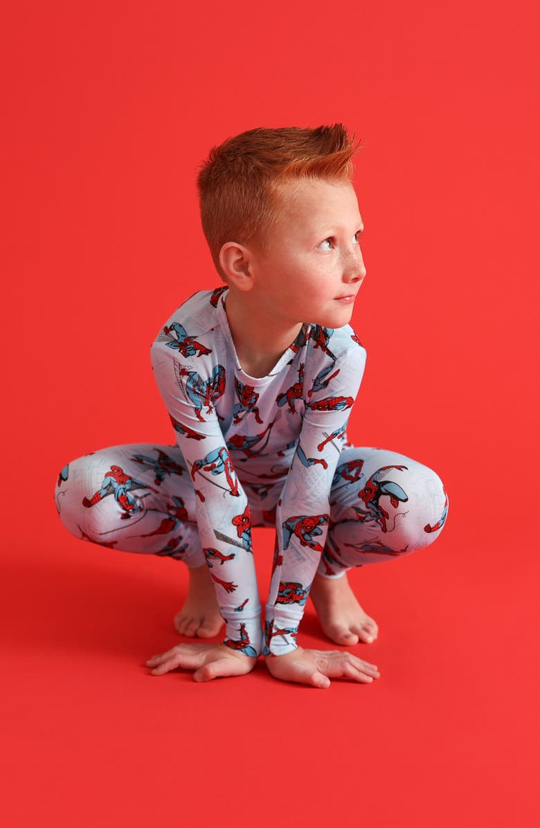 Posh Peanut Kids' Spiderman Print Classic Fitted Two-Piece Pajamas, Alternate, color, Spiderman