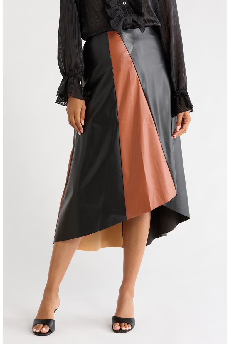 Paneled Faux Leather Midi Skirt, Main, color, BLACK