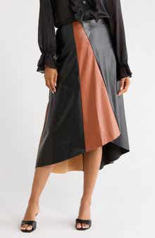 Paneled Faux Leather Midi Skirt