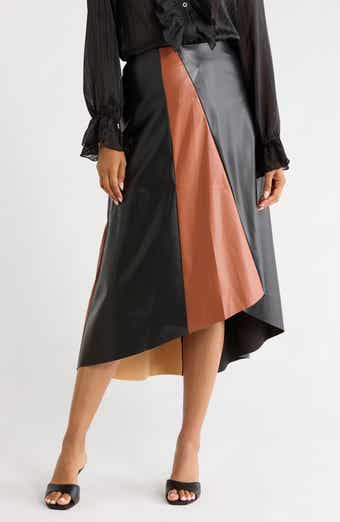 Paneled Faux Leather Midi Skirt