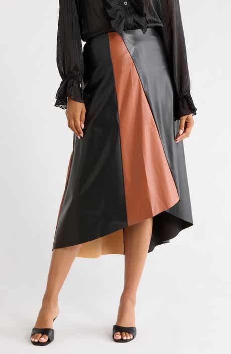Paneled Faux Leather Midi Skirt