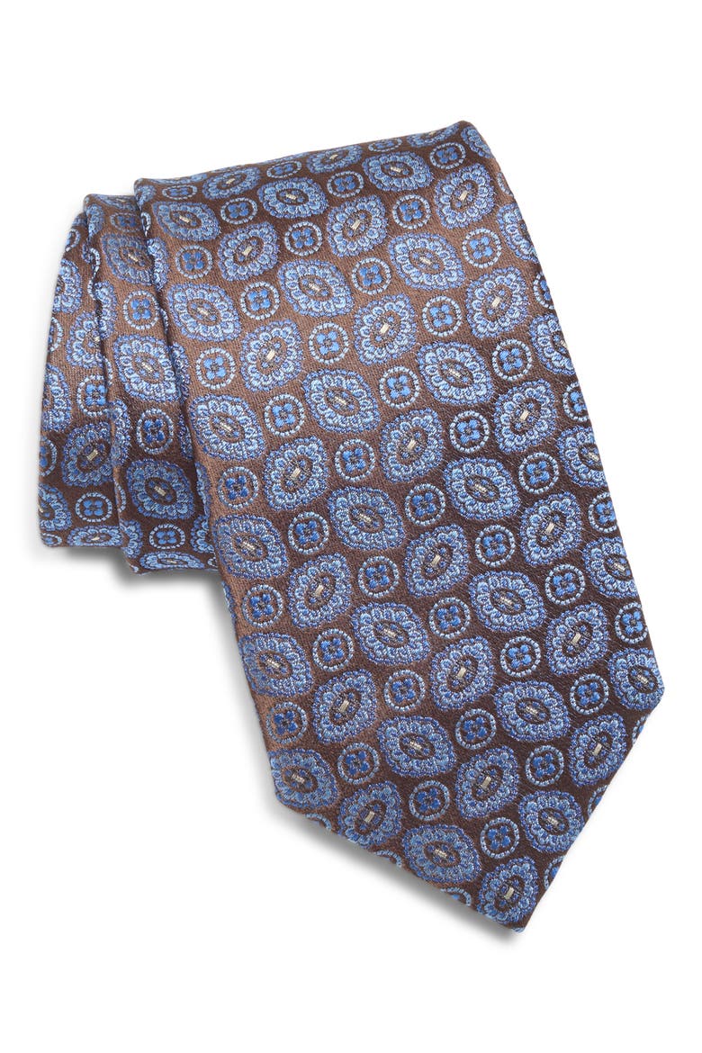 Medallion Silk Tie, Main, color, MEDIUM BROWN