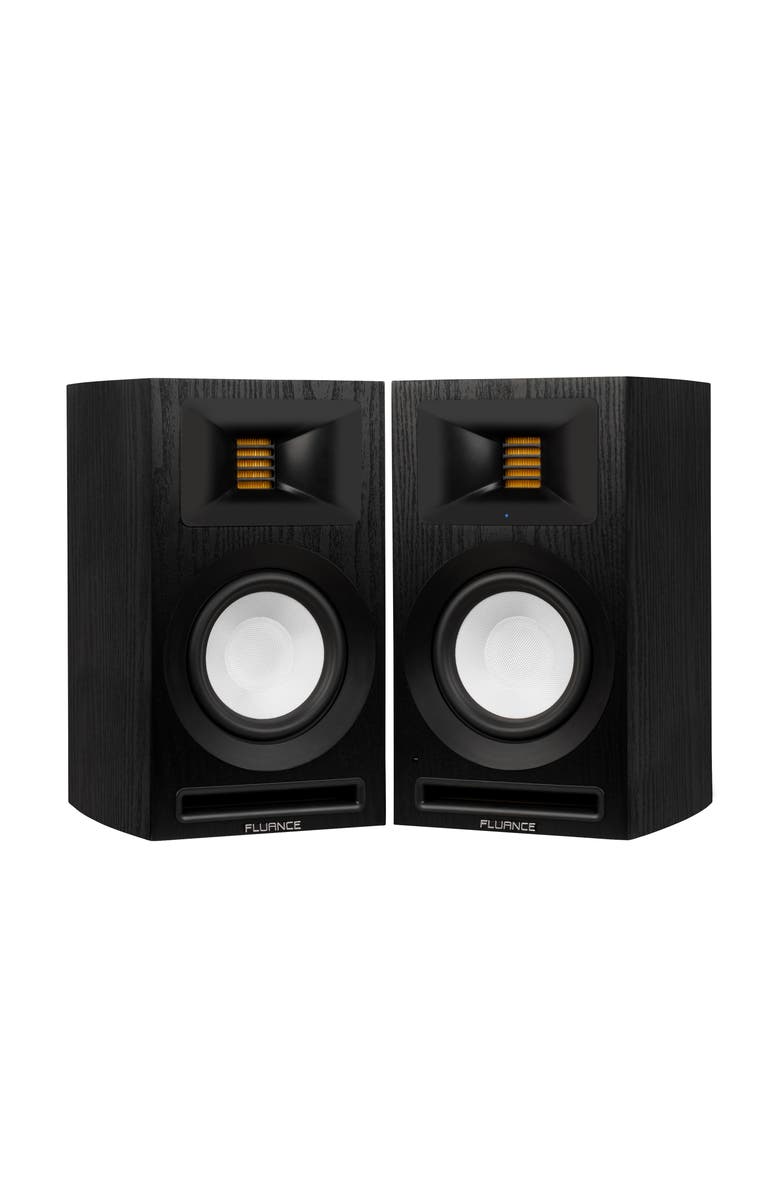 Fluance Ri71 Powered Bookshelf Speakers with AMT Tweeters, 5" Drivers, 120W Amp, Main, color, Black Ash