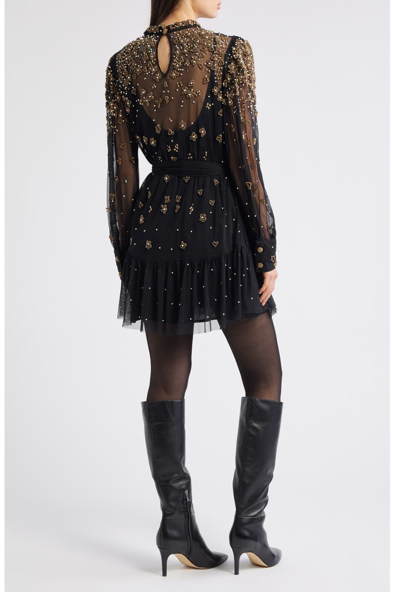 Embroidered Tulle Overlay Minidress, Alternate, color, BLACK