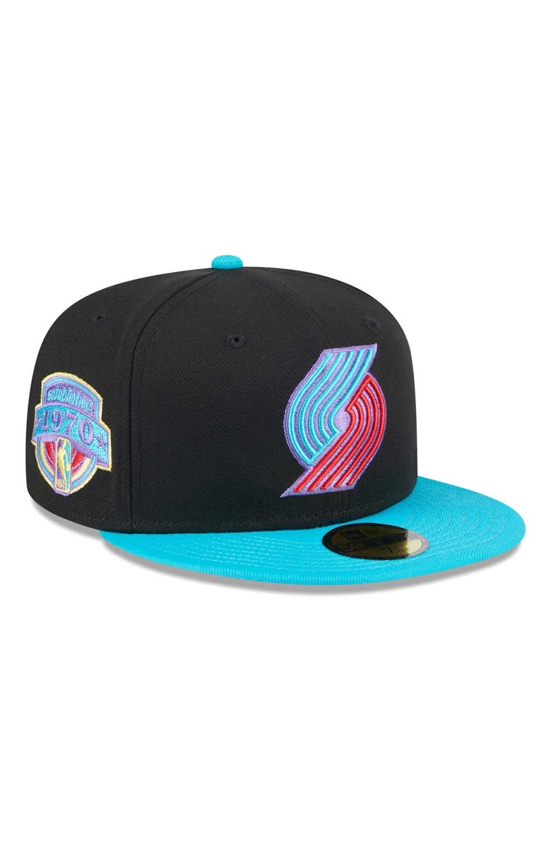 New Era Men's New Era Black/Turquoise Portland Trail Blazers Arcade Scheme 59FIFTY Fitted Hat, Alternate, color, 