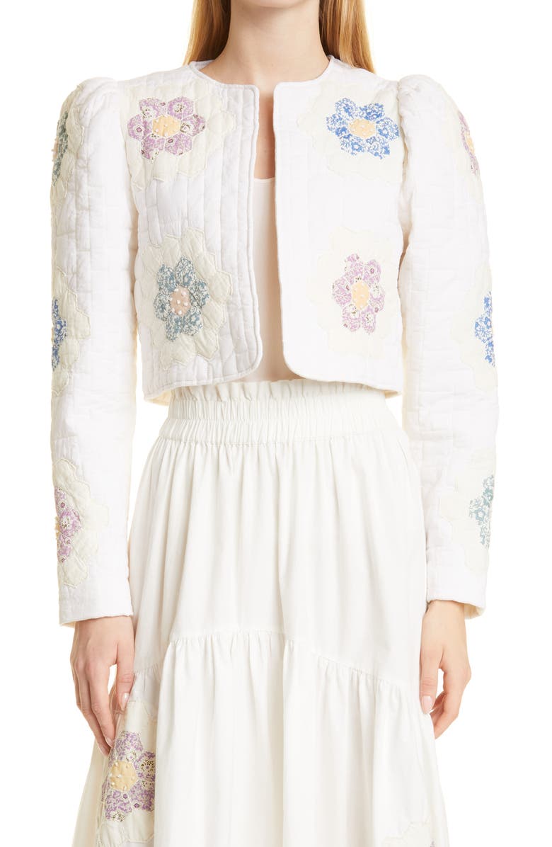 Sea Violette Collarless Quilted Crop Jacket, Main, color, 