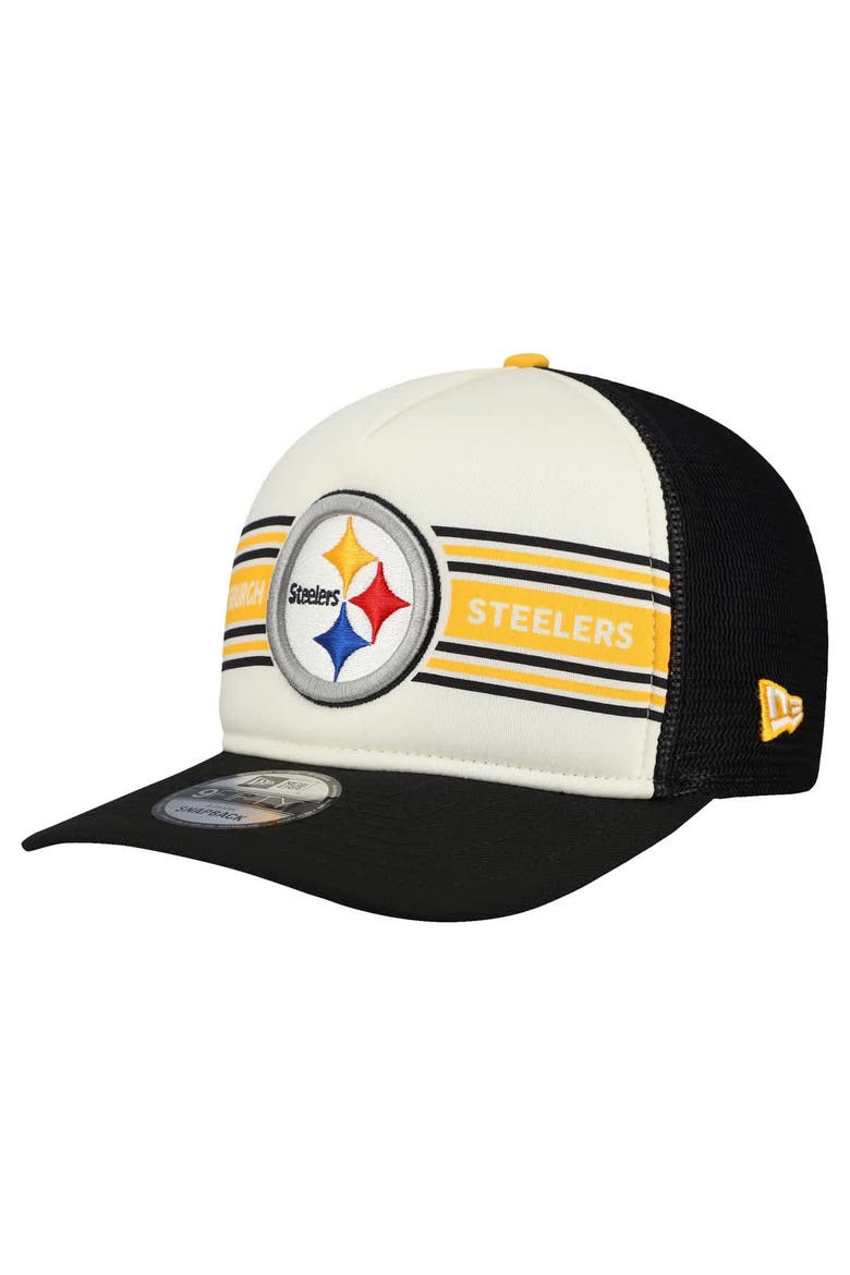 Men's New Era  Cream/Black Pittsburgh Steelers Banner A-Frame 9FIFTY Snapback Hat, Main, color, Cream