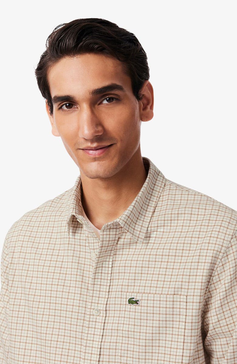 Lacoste Regular Fit Plaid Flannel Button-Up Shirt, Alternate, color, Lapland/ Date Brown