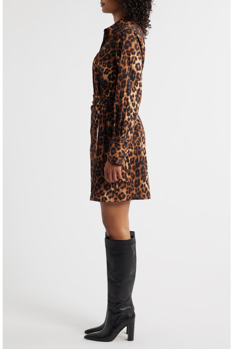 Leopard Print Long Sleeve Shirtdress, Alternate, color, BLACK/ BROWN MULTI